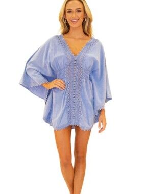Seaspice Resortwear Blue Crochet Cover Up 100% Peruvian Cotton New With Tags